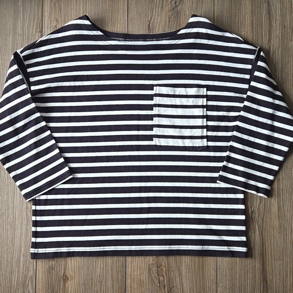 Kate Spade Black And White Stripe Quarter Sleeve Top